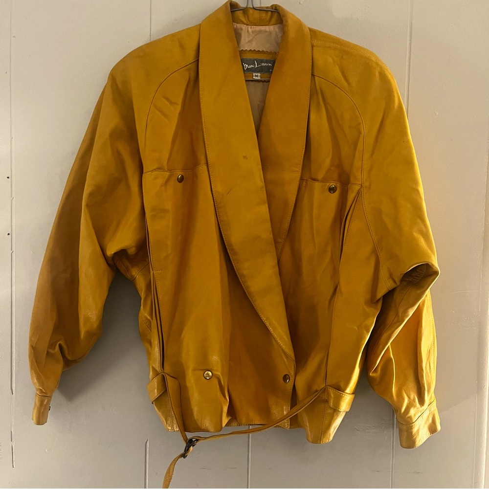 Vintage Marc Laurent Paris Yellow Leather Jacket 80s Retro Woman’s Sz M
